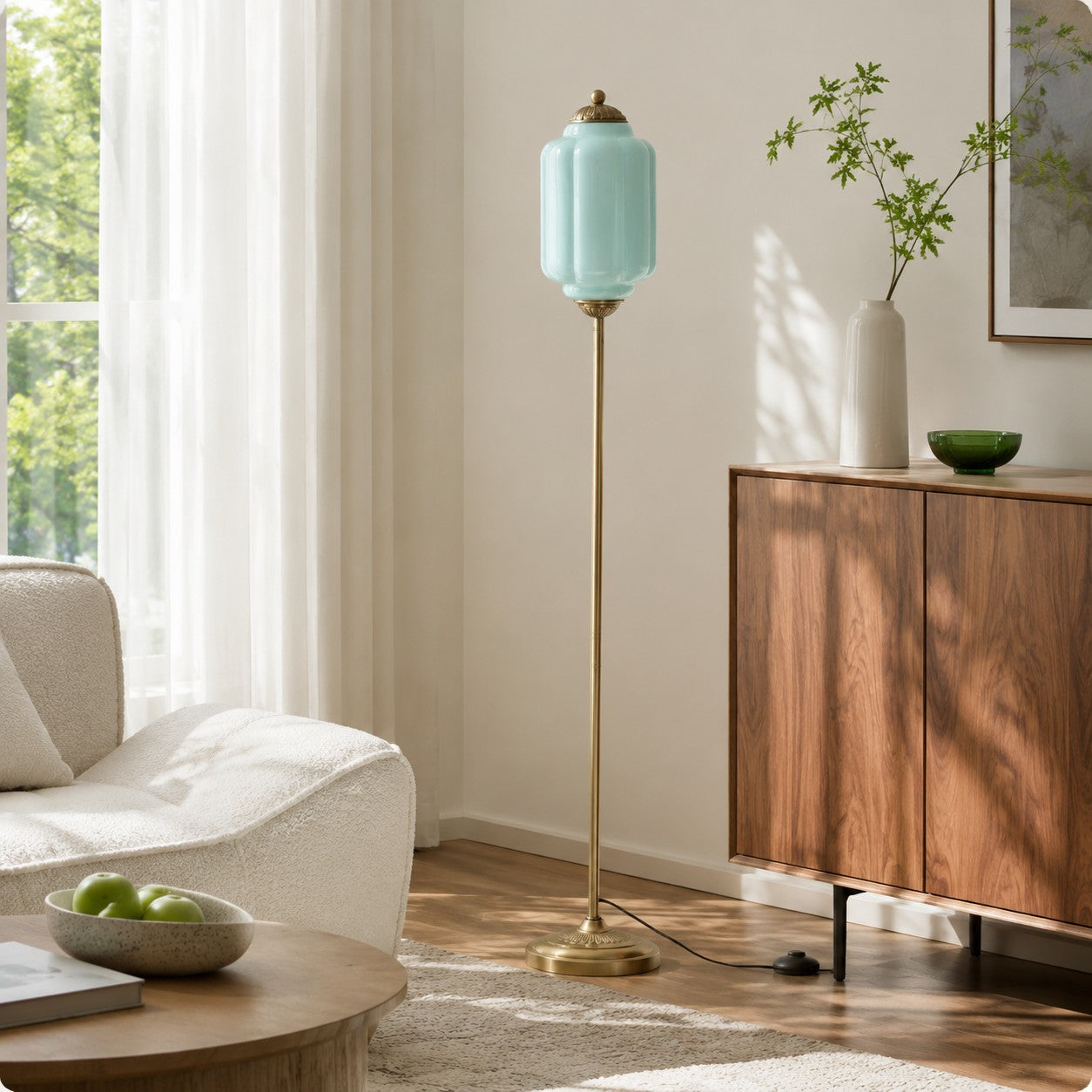 Eloise Textured Glass Pumpkin-Inspired Floor Lamp - Organic Artistry and Retro Style for Living Rooms