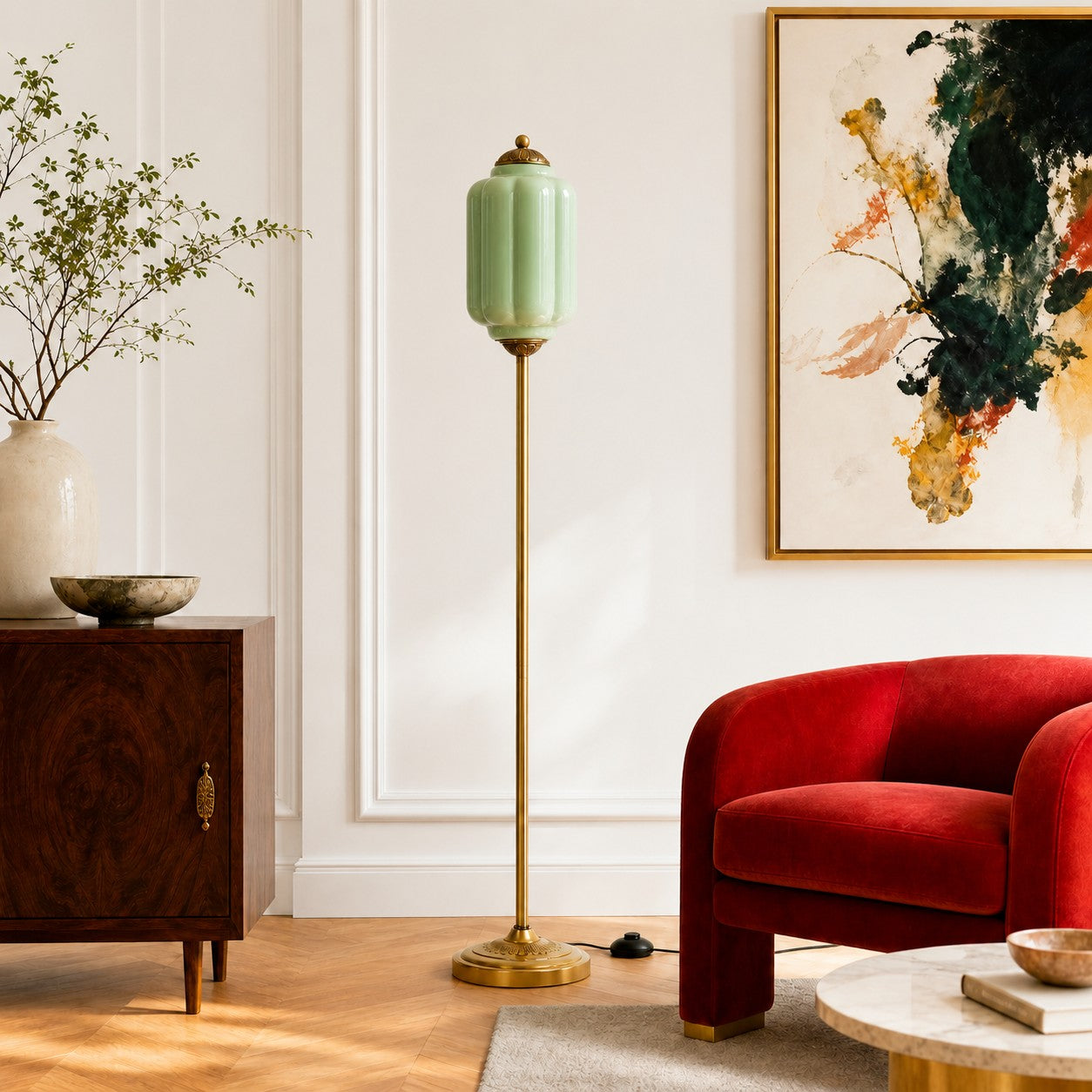 Eloise Textured Glass Pumpkin-Inspired Floor Lamp - Organic Artistry and Retro Style for Living Rooms
