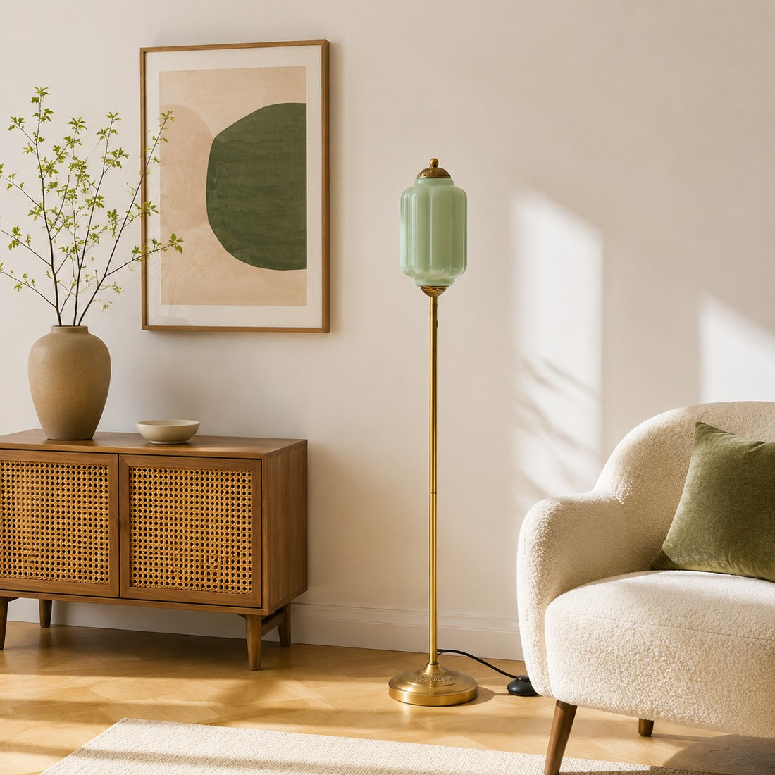 Eloise Textured Glass Pumpkin-Inspired Floor Lamp - Organic Artistry and Retro Style for Living Rooms