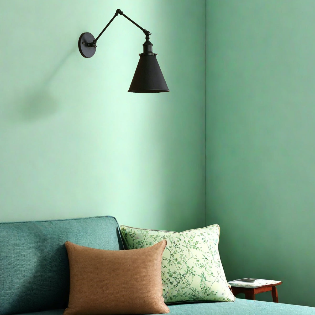 Industrial Swing Arm Wall Light – Black Adjustable Metal Farmhouse Lamp