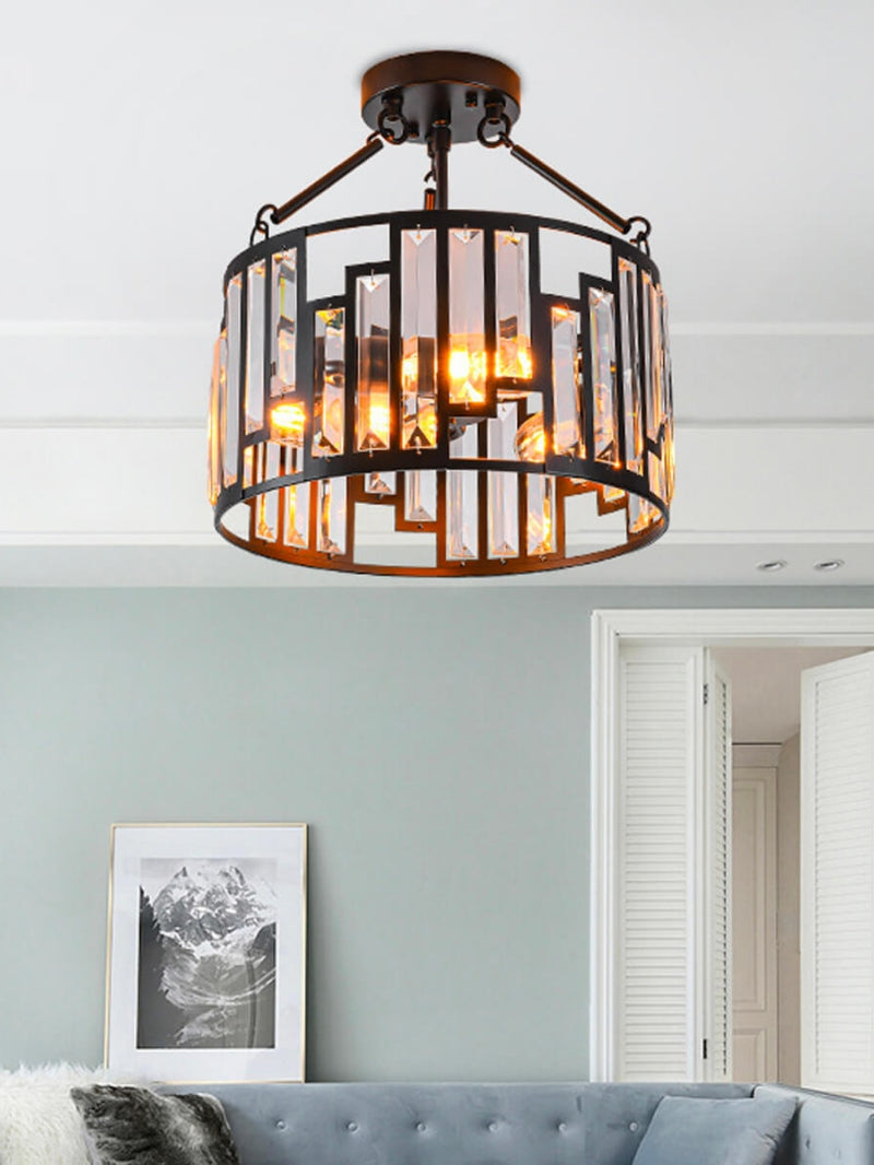 Retro Industrial Style 3-Light Pendant Lamp - Iron Birdcage Drum Light