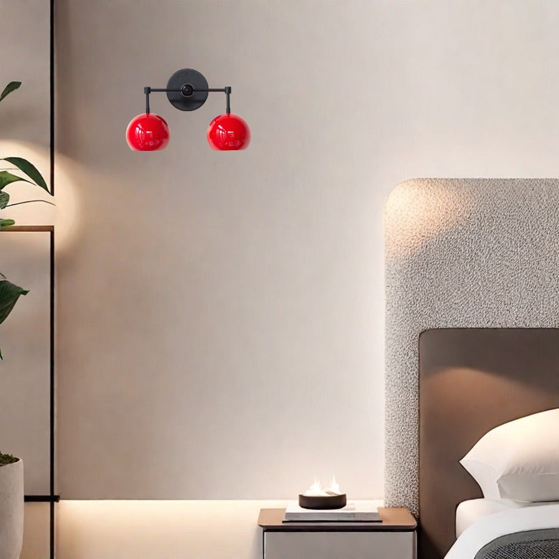Red Wall Sconce - Double Ball Shades Bathroom Wall Light