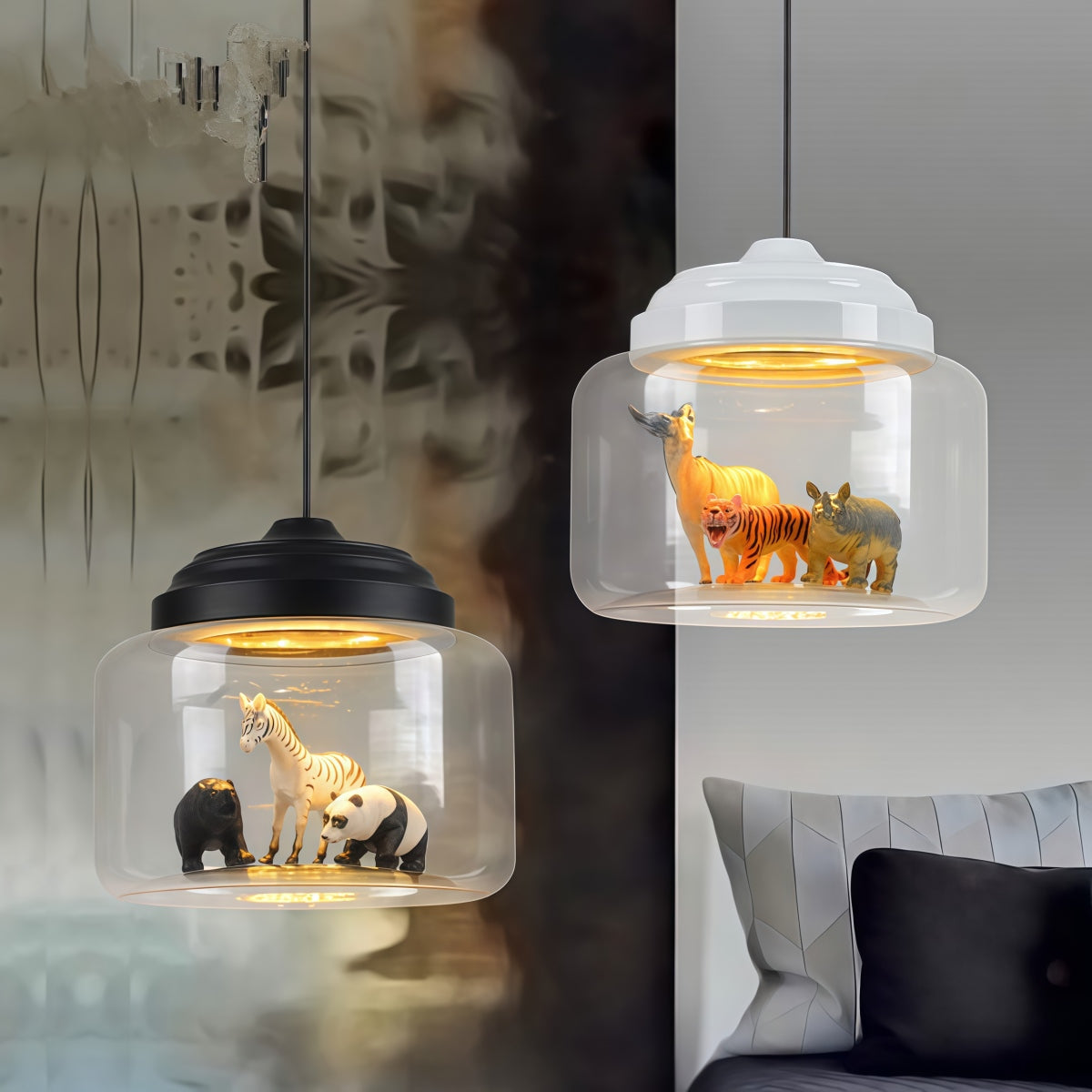 Creative Bell Jar Glass Pendant Light – Clear Zoo-Inspired Hanging Lamp