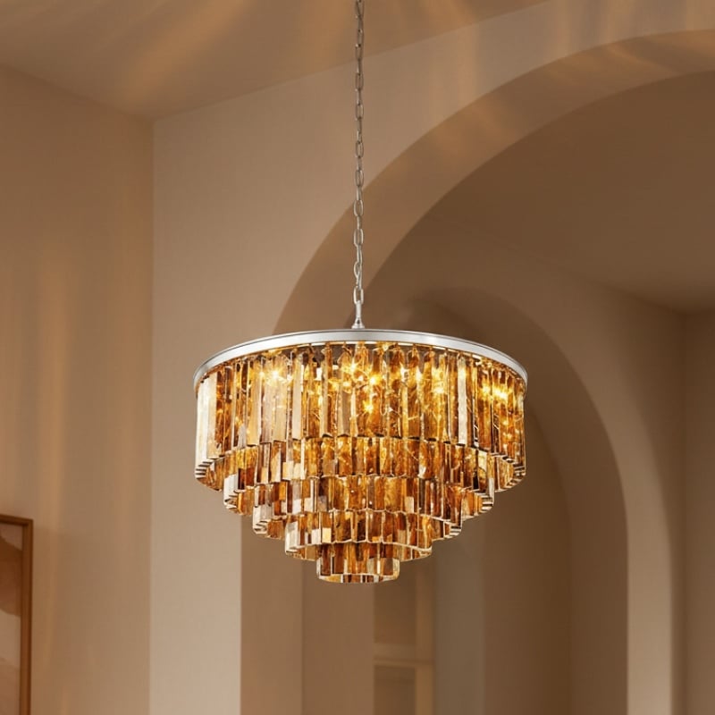 Aurevon Crystal Prism Metal Frame Modern Ceiling Chandelier for Home and Hotel