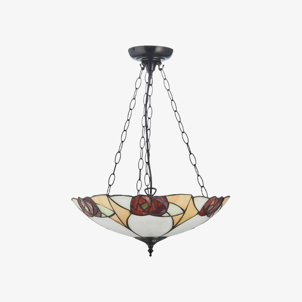 TF Ingram Handcrafted Stained Glass Ceiling Lamp – Vintage Art Deco Tiffany Light for Dining Room