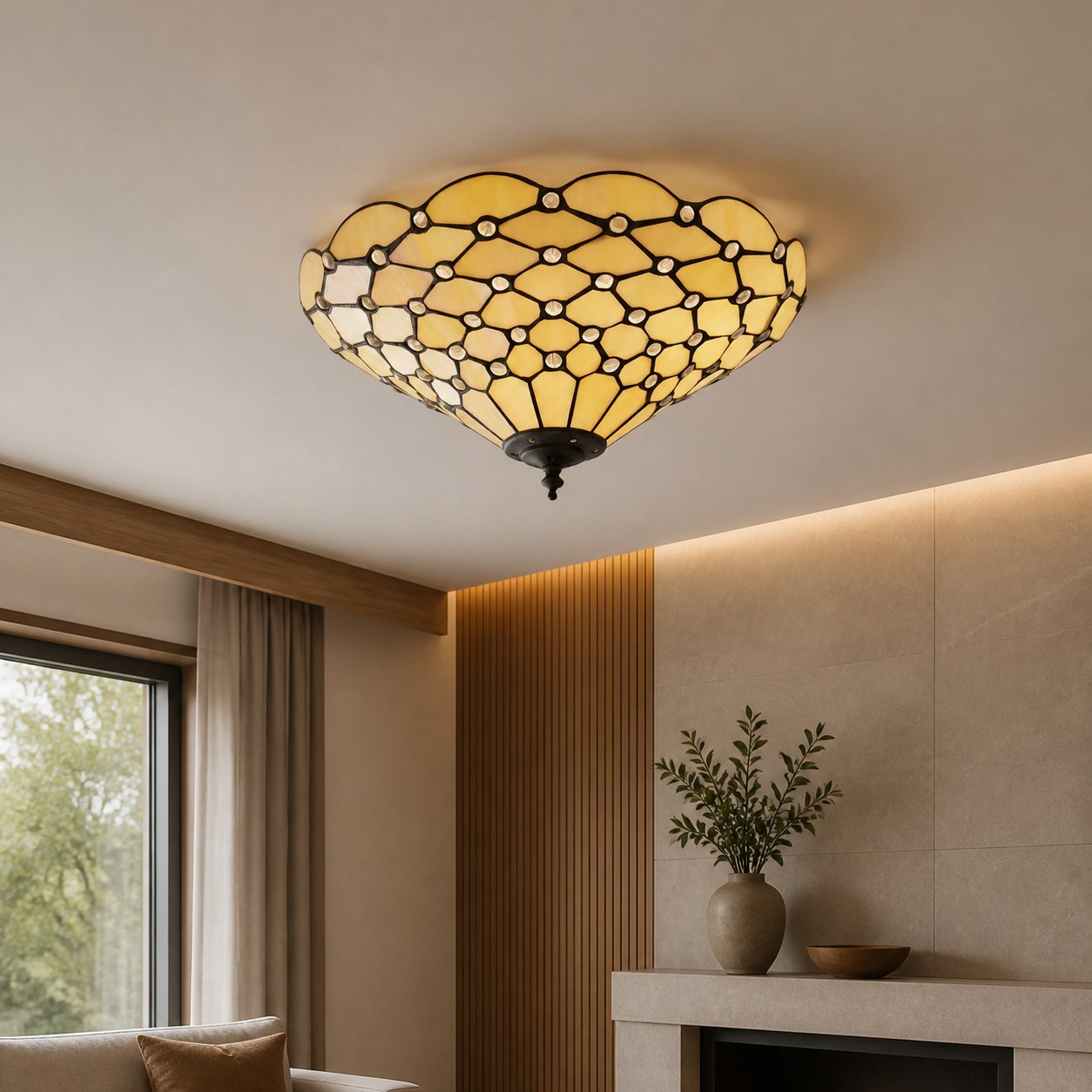 TF Pearl Handcrafted Tiffany Ceiling Light – Art Deco Stained Glass Light for Hallway or Living Room