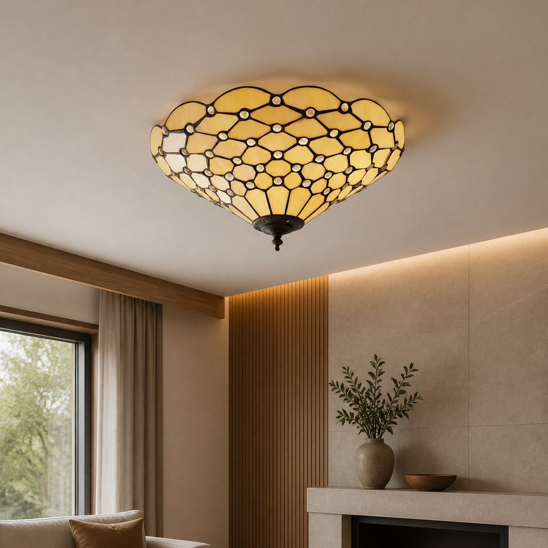 TF Pearl Handcrafted Tiffany Ceiling Light – Art Deco Stained Glass Light for Hallway or Living Room