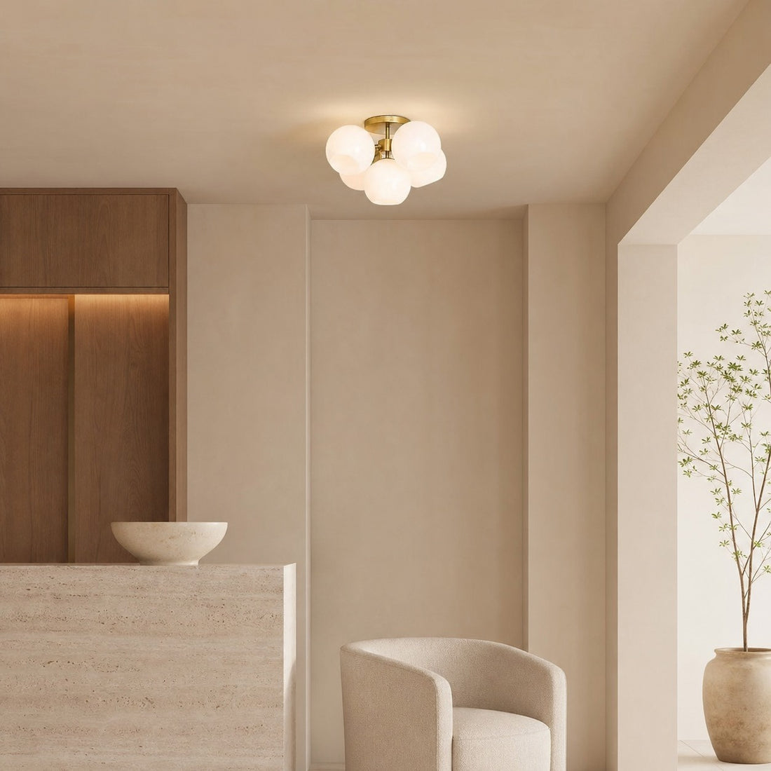 Brina Glass 5-Light Flush Mount - Minimalist Glass Ceiling Fixture