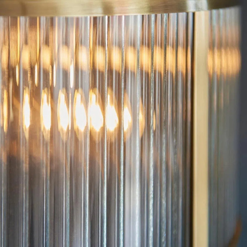 Ribbed Glass Brass Pendant Lamp - Antique Brass Light