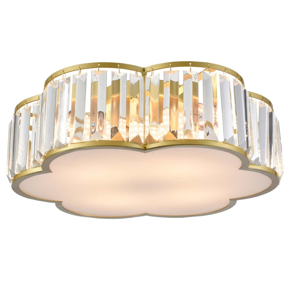 Crystal Glass Flush Mount Ceiling Light - Gold Drum Shade Ceiling Lamp