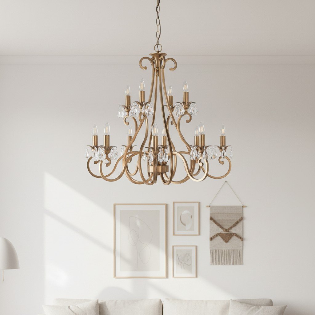 Talonis Crystal Chandelier - Traditional Candle-Style Brass and Nickel for Living Room and Dining Room