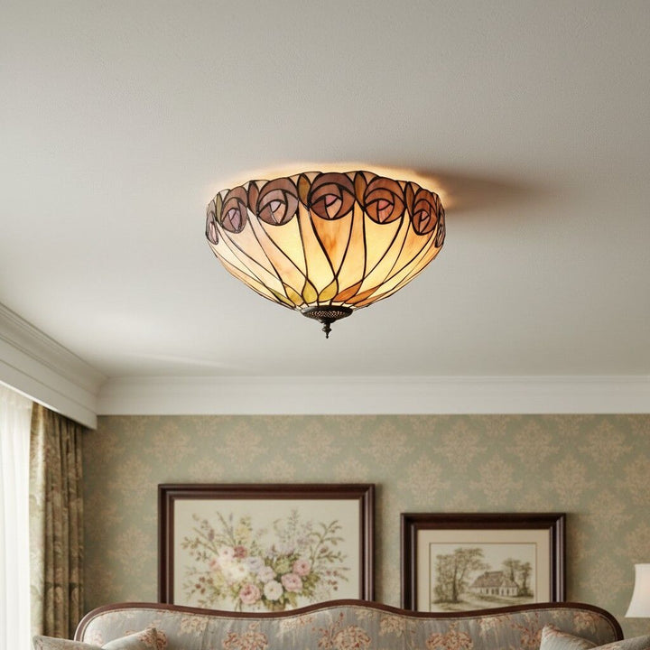 TF Hutchinson Tiffany Ceiling Light – Elegant Vintage Floral Glass Light for Dining or Corridor