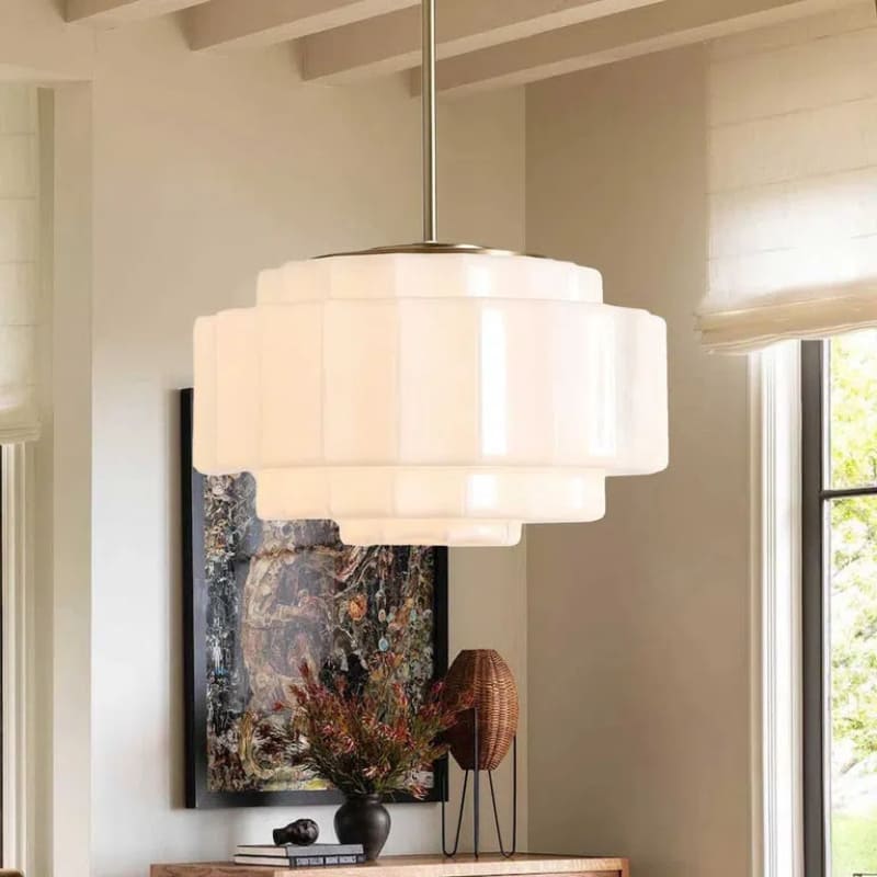 Tiered Milk Pendant Light - Antique Brass Glass Light Fixture