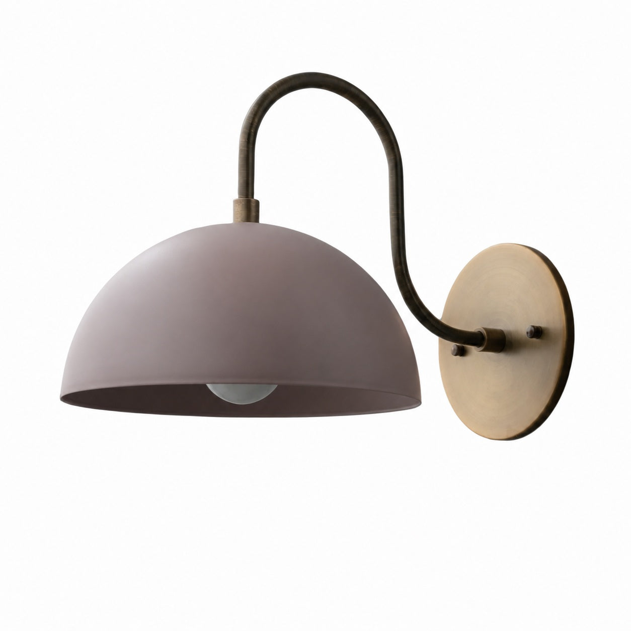 Curva Metal  Industrial Wall Sconce - Curved Brass Arm - Hammered Dome Light Fixture