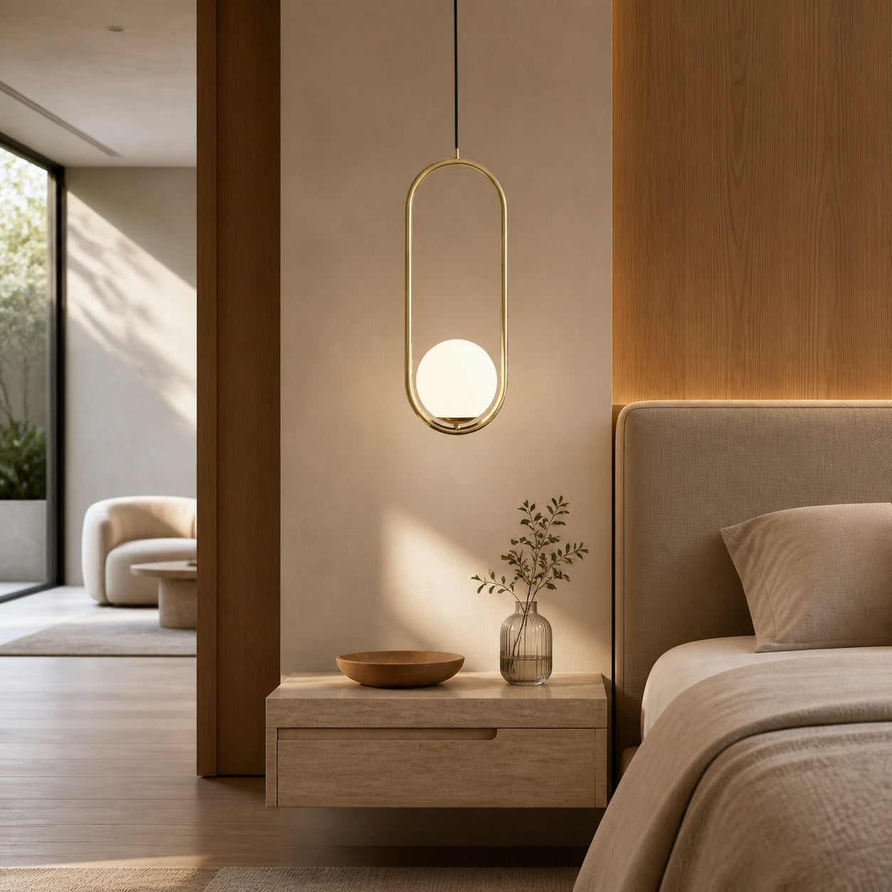 Halozen Modern Pendant Light - Soft Oval Profile Design Decorative Hanging Lamp for Living Room