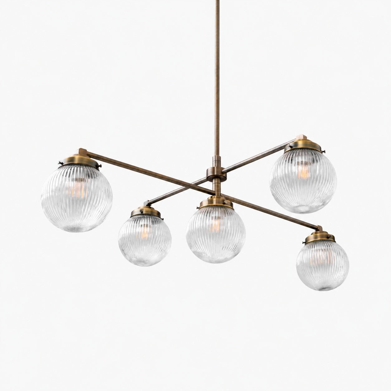 Glorica Glass Frosted Glass Globe Chandelier - Brass Modern Lighting for Living Room