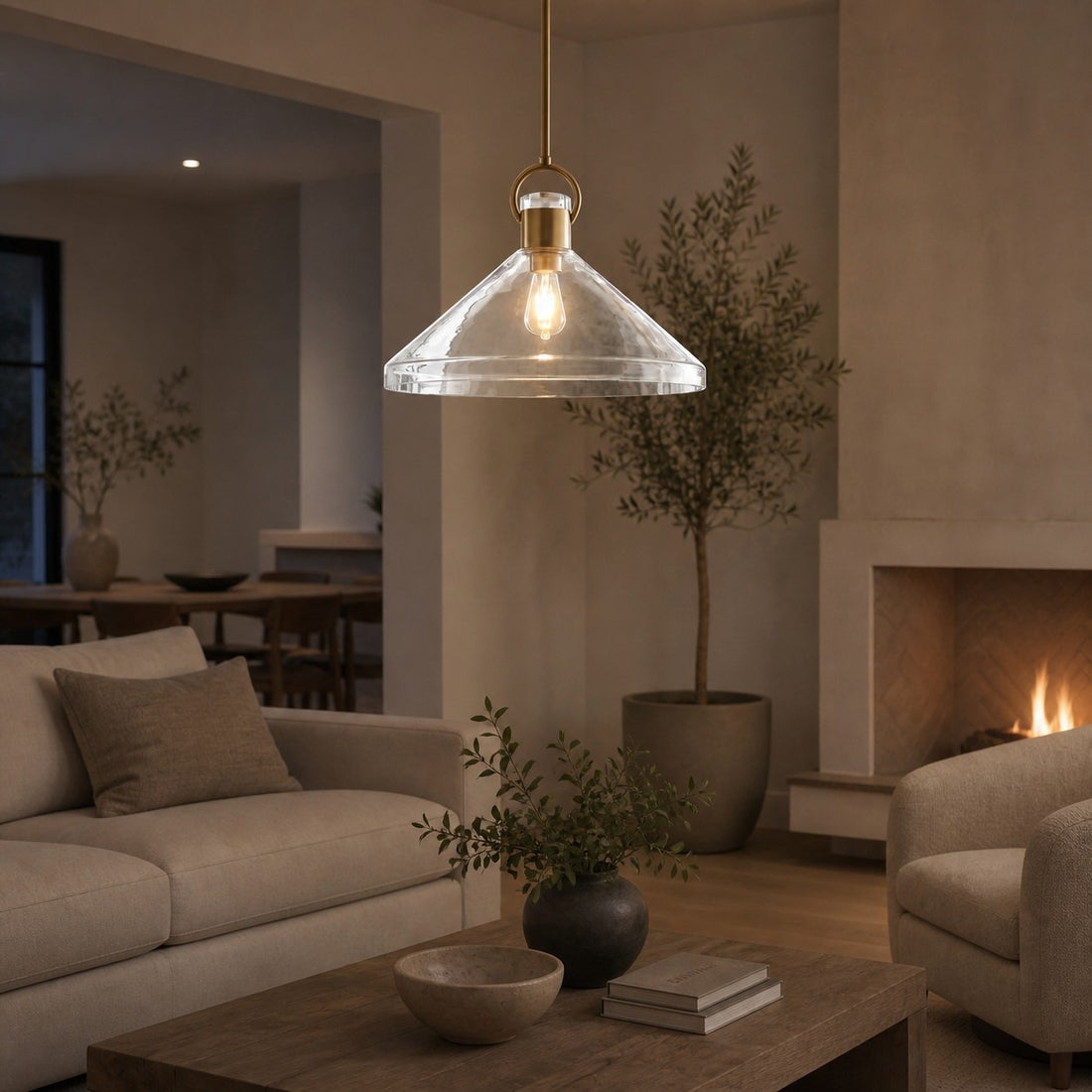 Lumicona Wide Cone Pendant Light – Clear Glass Design with Industrial Style for Kitchens U17