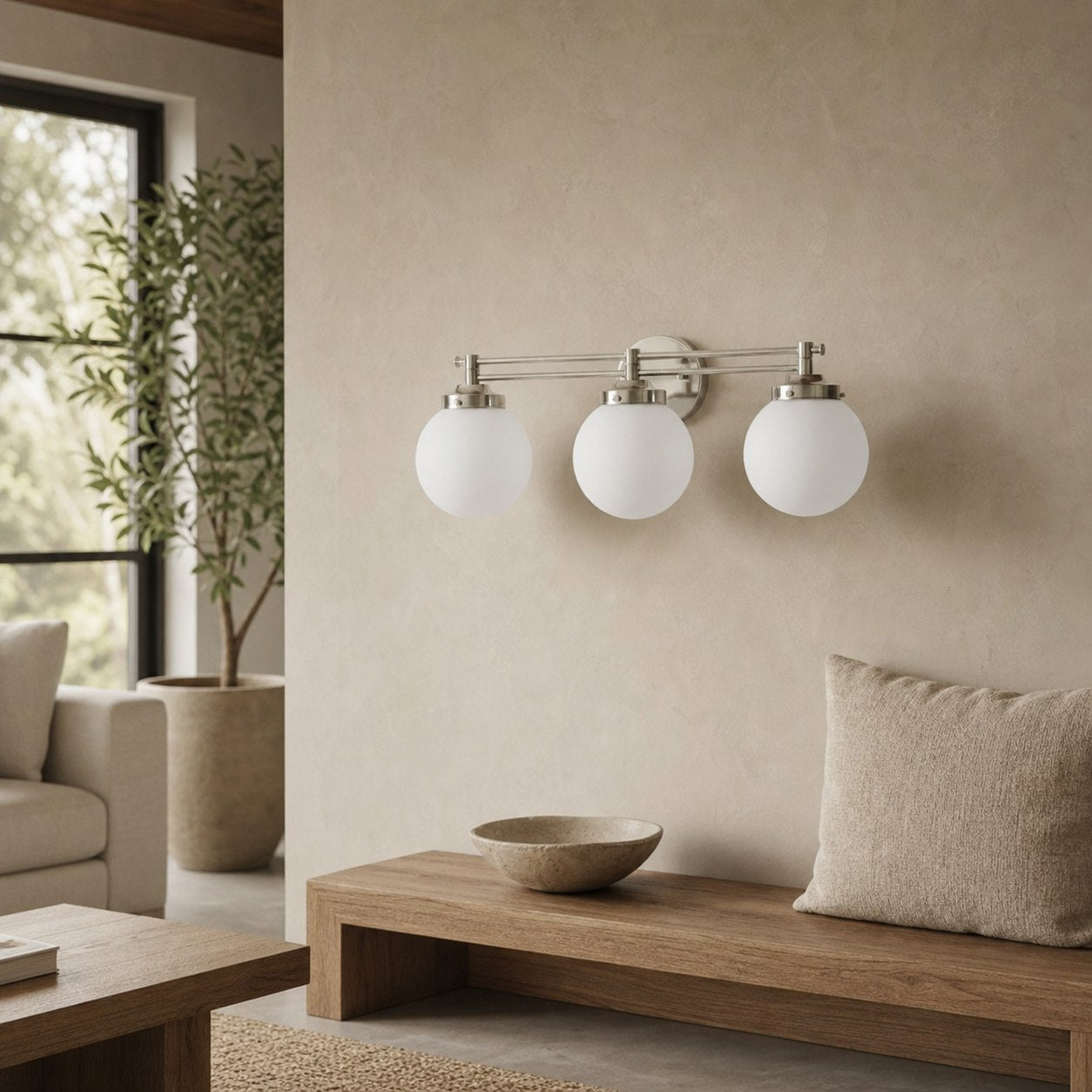 Glorica Glass Contemporary Vanity Light - 3 Light Globe Bathroom Fixture Opal Glass