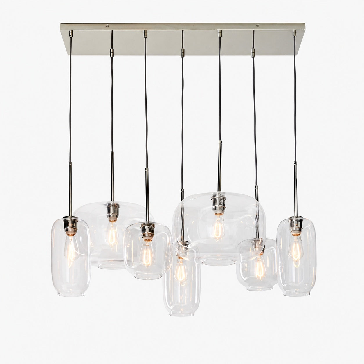 Lumivelle Sculptural 7-Light Chandelier – Adjustable Height Modern Glass Pendant