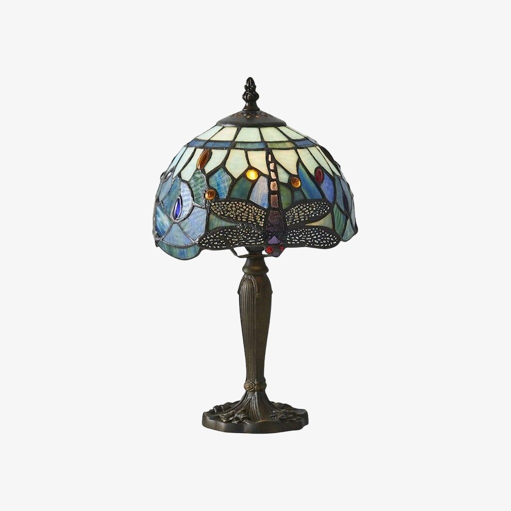 TF Dragonfly Hand-Cut Table Lamp – Vintage Stained Glass for Bedroom or Living Room