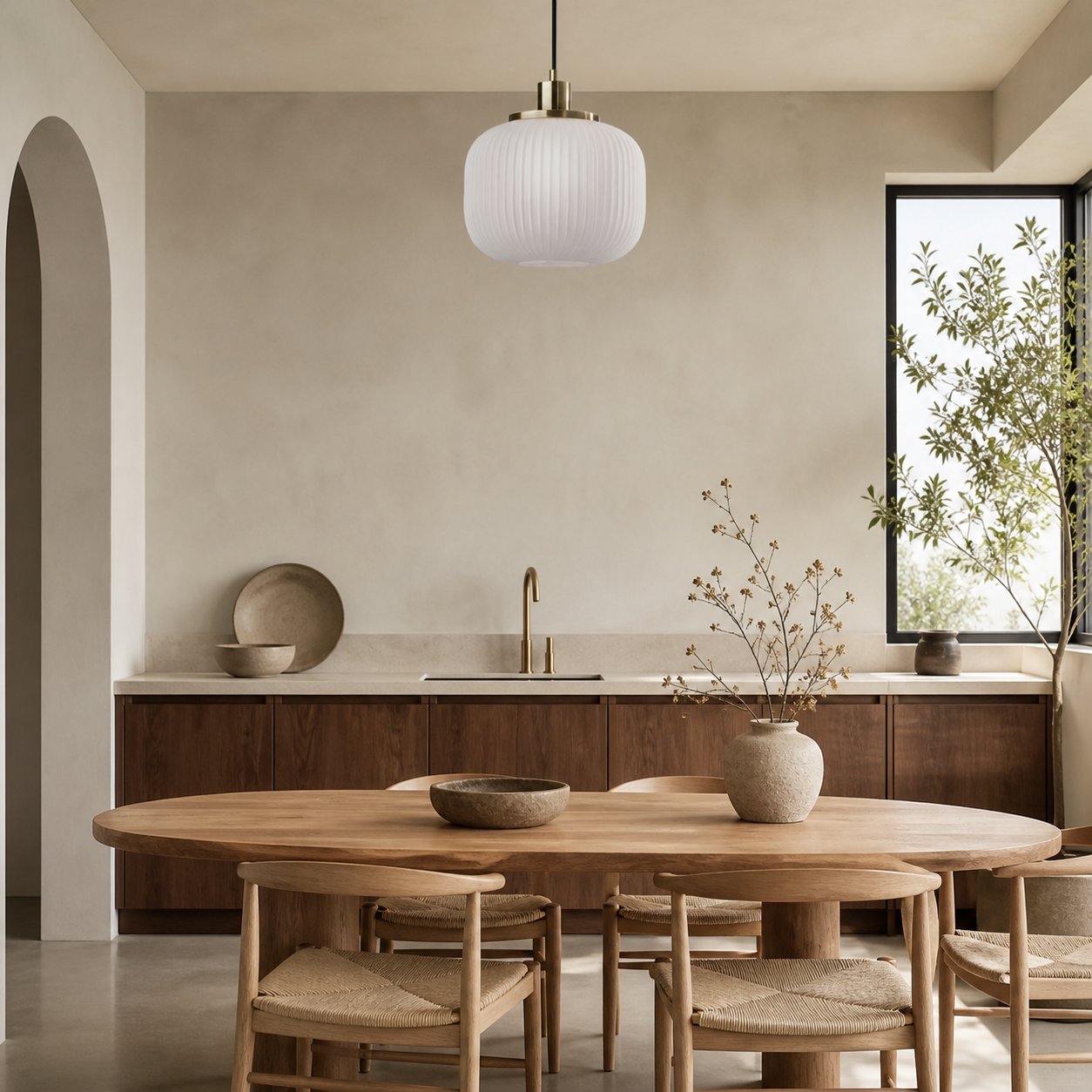 Pelviona Modern Ribbed Glass Pendant - Frosted & Brass Ceiling Light Add Timeless Charm to Your Space