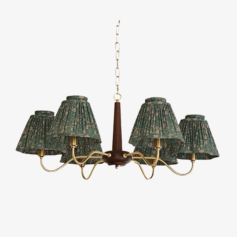 Solmire Rustic Chandelier - Wood and Metal Floral Fabric Shades for Living Room