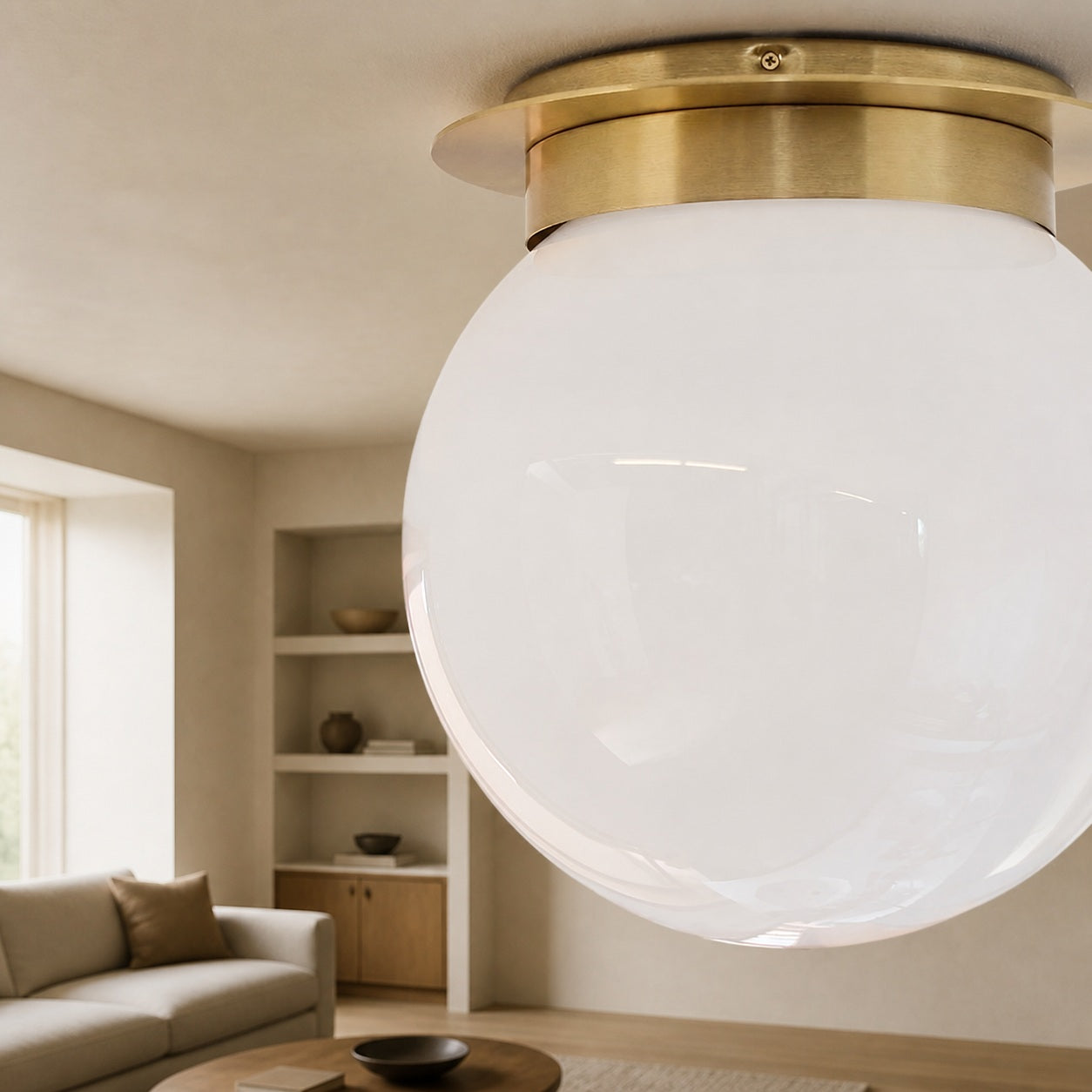 Rivolence Flush Mount Ceiling Fixture - Minimal Globe Brass Lighting
