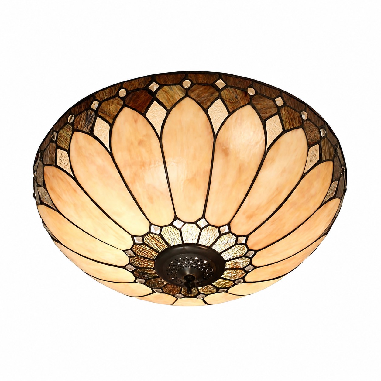 TF Brooklyn Tiffany Glass Flush Mount Ceiling Light - Art Deco Design for Hallway or Living Room