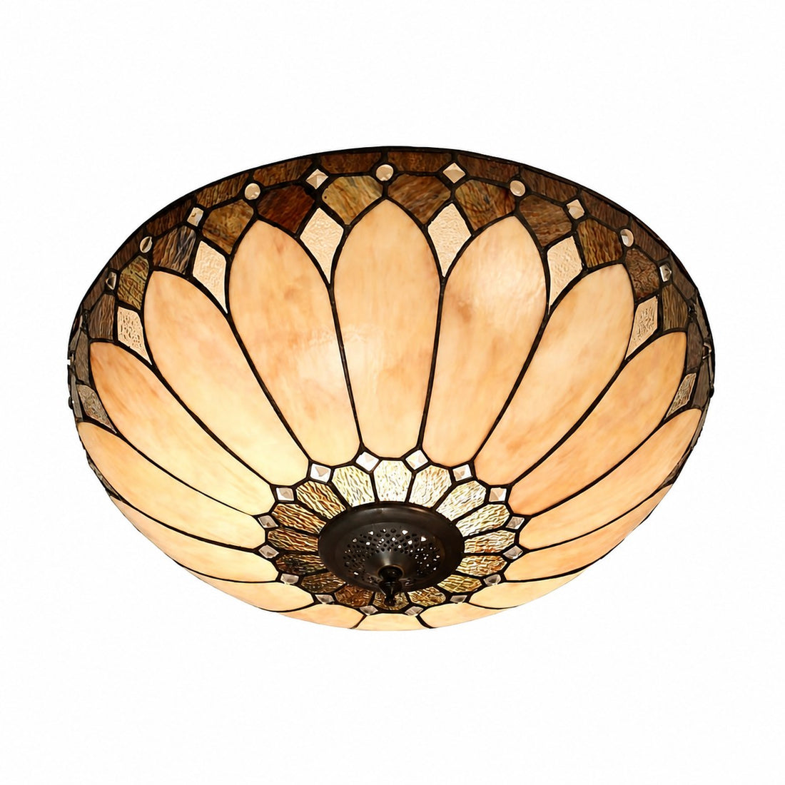 TF Brooklyn Tiffany Glass Flush Mount Ceiling Light - Art Deco Design for Hallway or Living Room