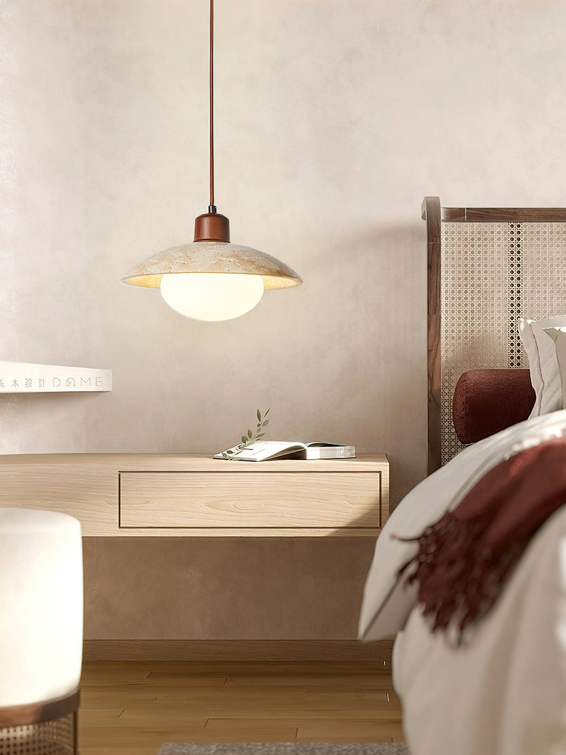 Wabi-sabi Style Travertine Stone Disc Pendant Lamp