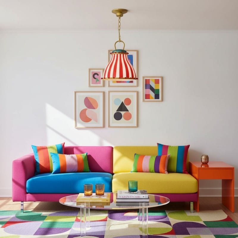 Festilo Glass Pendant Light - Playful Striped Design Hanging Lamp in Decorative Style for Kitchen and Dining