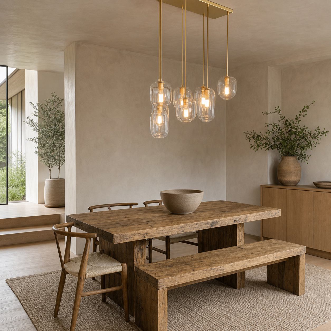 Lumivelle Sculptural 7-Light Chandelier – Adjustable Height Modern Glass Pendant