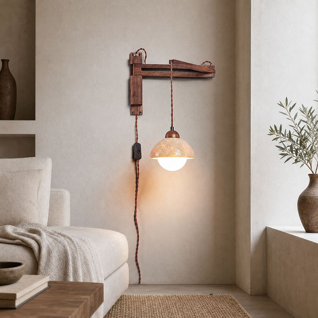 Tia Travertine Swing Arm Plug-in Sconce