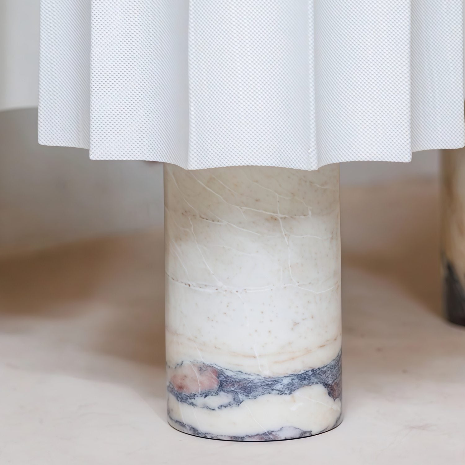 Cavilon Table Lamp with Fan-Shaped Linen Shade - Stone Finishes Suitable for Living Rooms