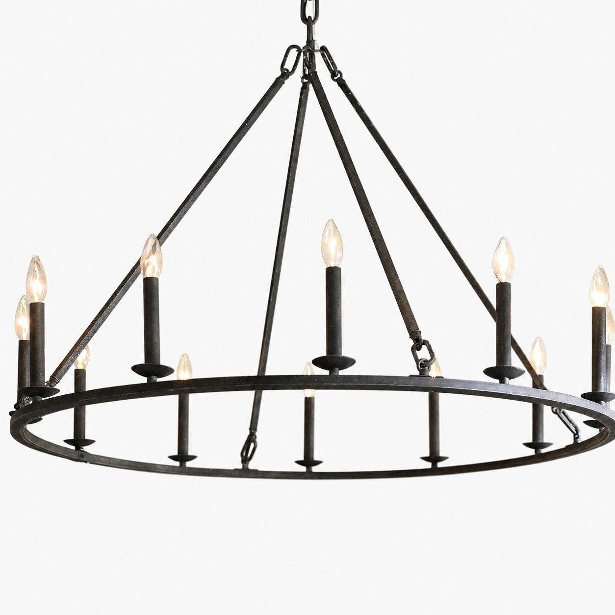 Rowan Modern Wagon Wheel Round Chandelier - Industrial Farmhouse Iron Lighting Fixture