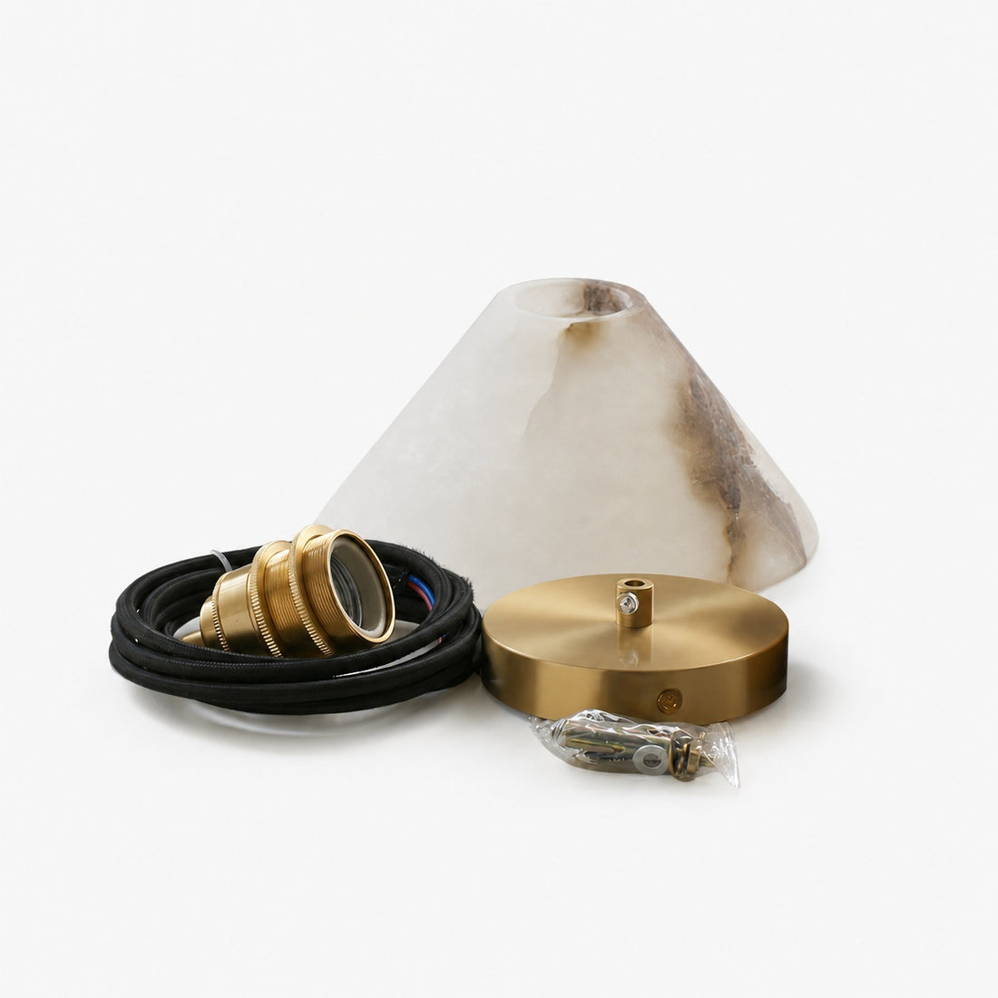 Conical Brass Alabaster Pendant Lamp