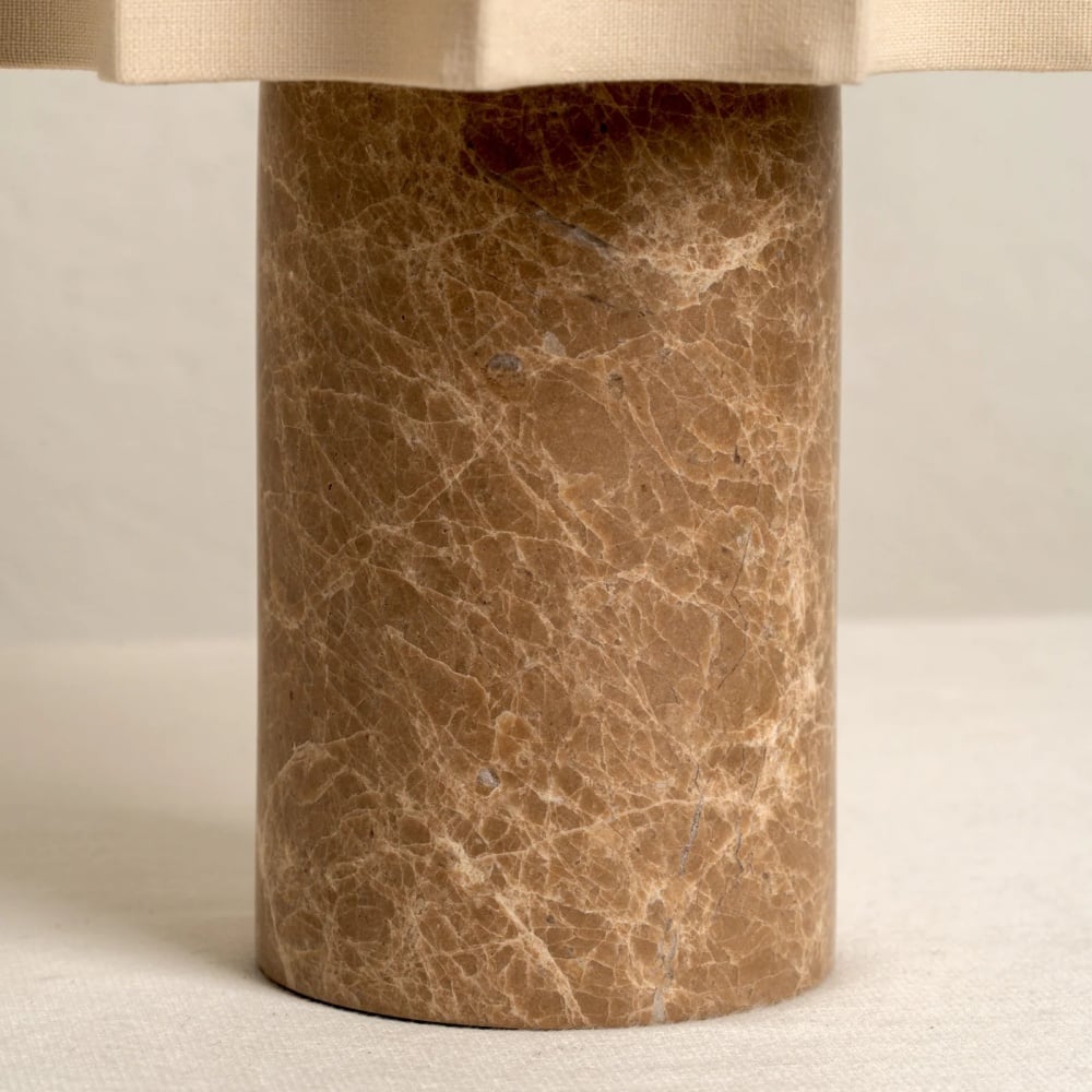 Cavilon Table Lamp with Fan-Shaped Linen Shade - Stone Finishes Suitable for Living Rooms