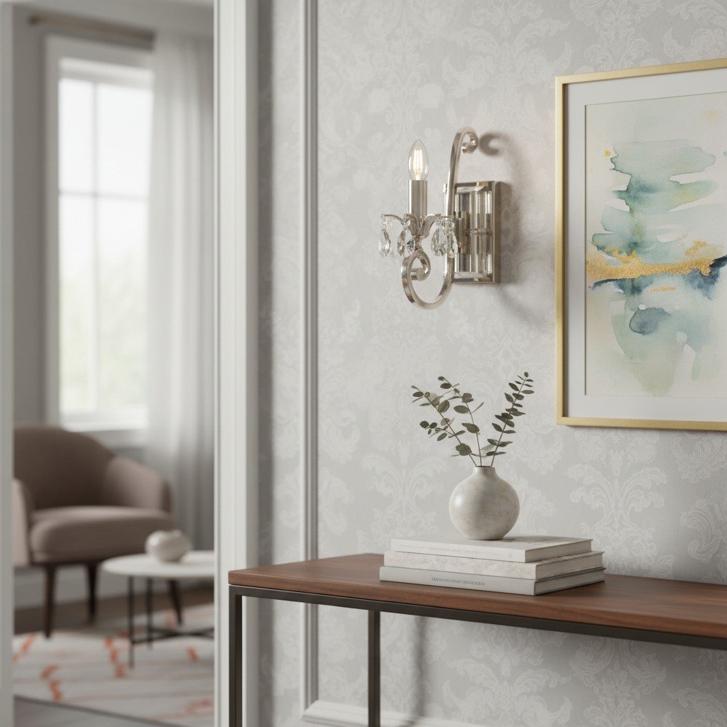 Talonis Crystal Accent Wall Light – Curved Chrome Arm Design for Living and Hallway Spaces
