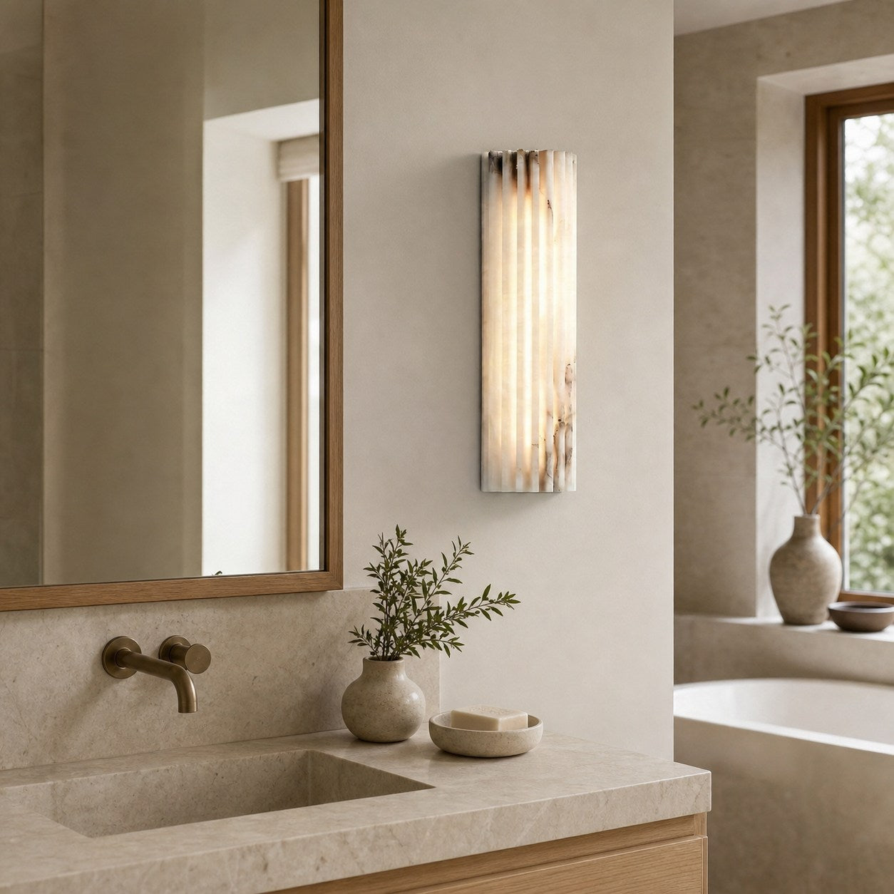 AlaVelle Contemporary Alabaster Wall Lamp – Minimalist Wall Light for Bedrooms and Hallways