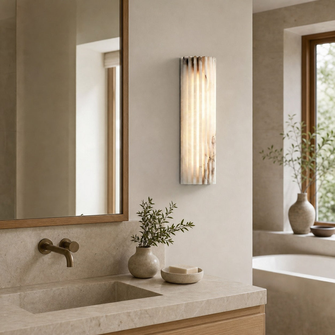 AlaVelle Contemporary Alabaster Wall Lamp – Minimalist Wall Light for Bedrooms and Hallways