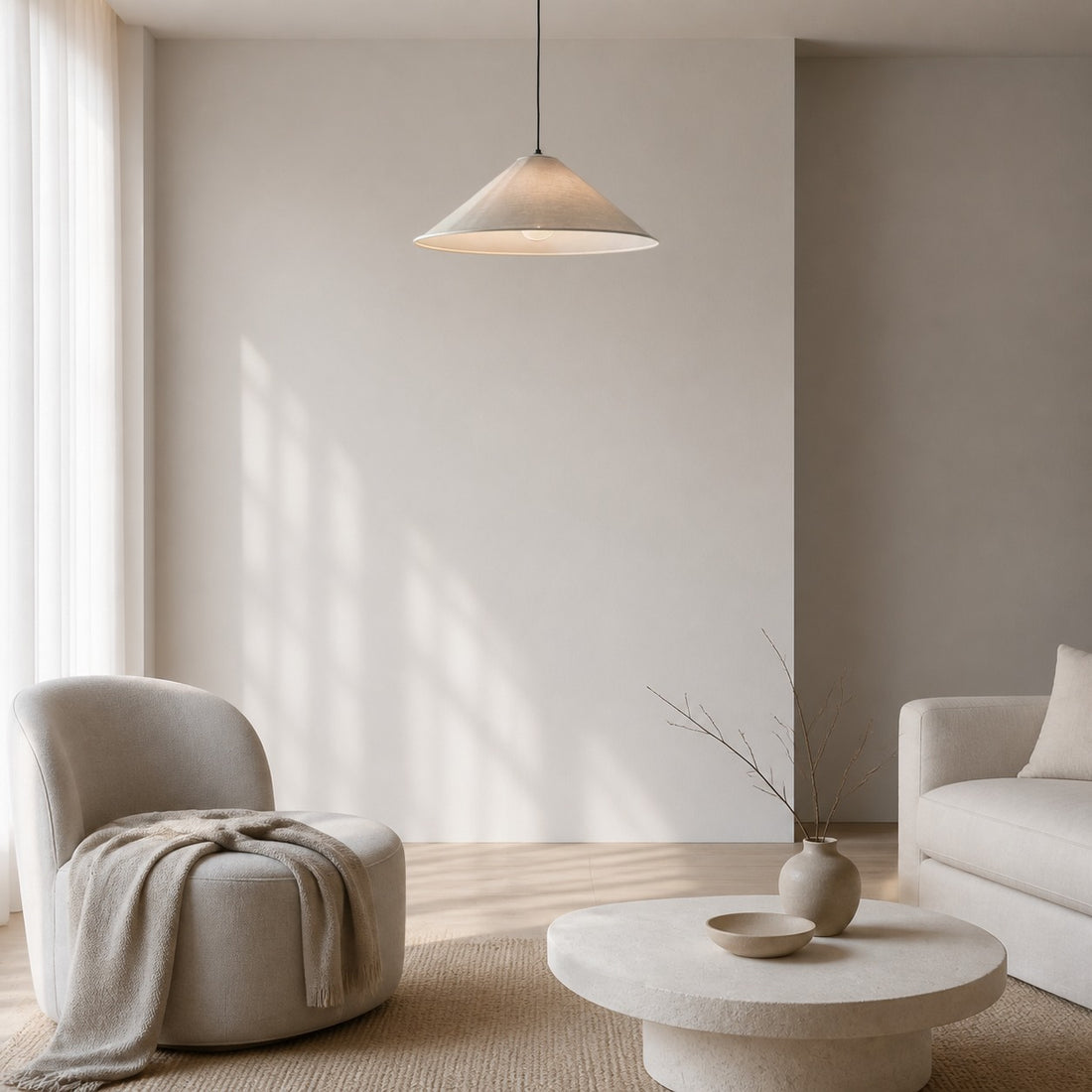 Zalen Textured Pleated Linen Pendant Lamp - Neutral Fabric Style Pendant Lamp for Bedroom & Living Room