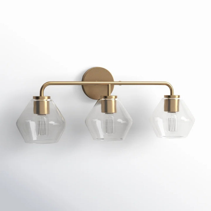 Vintage 3 Light Vanity Wall Light - Metal Glass Shades Bath Wall Sconce