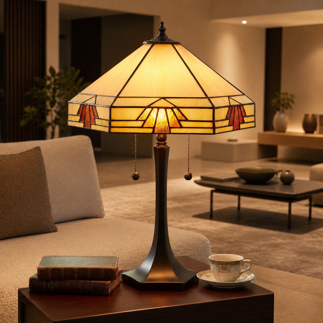 TF Nevada Geometric Stained Glass Table Light – Table Lamp for Living Rooms and Bedrooms