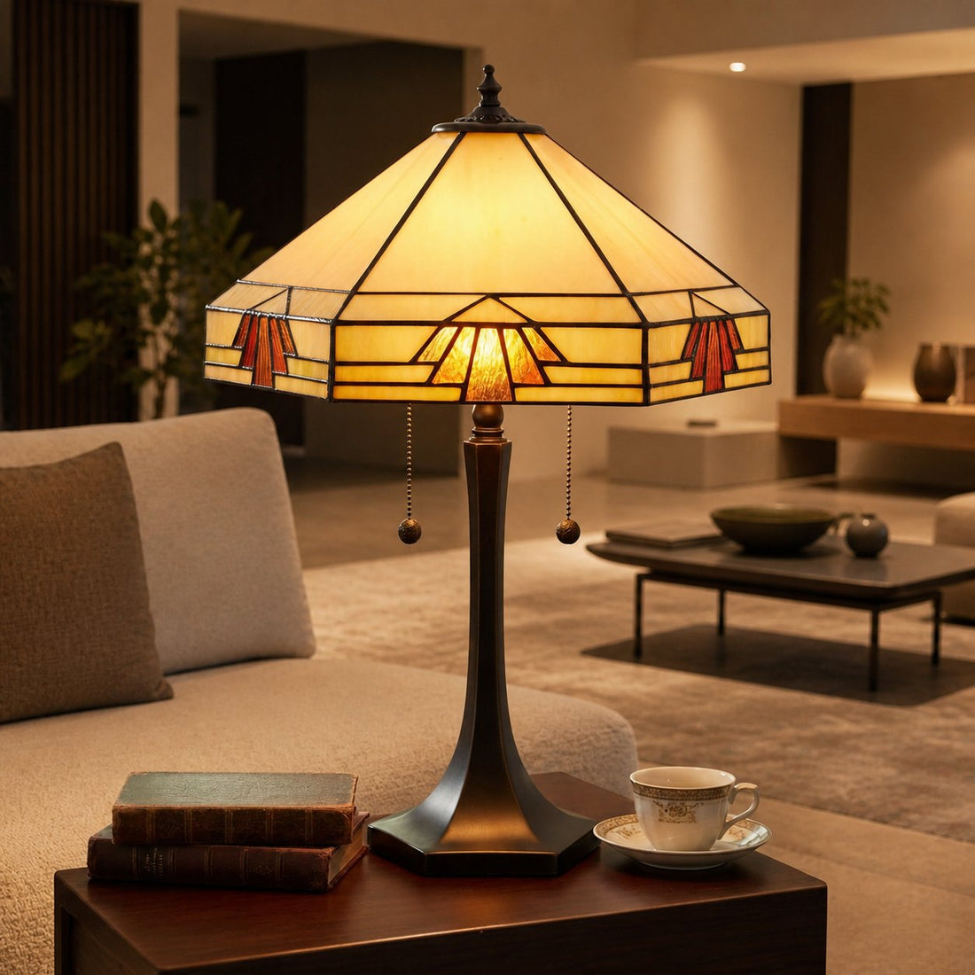 TF Nevada Geometric Stained Glass Table Light – Table Lamp for Living Rooms and Bedrooms