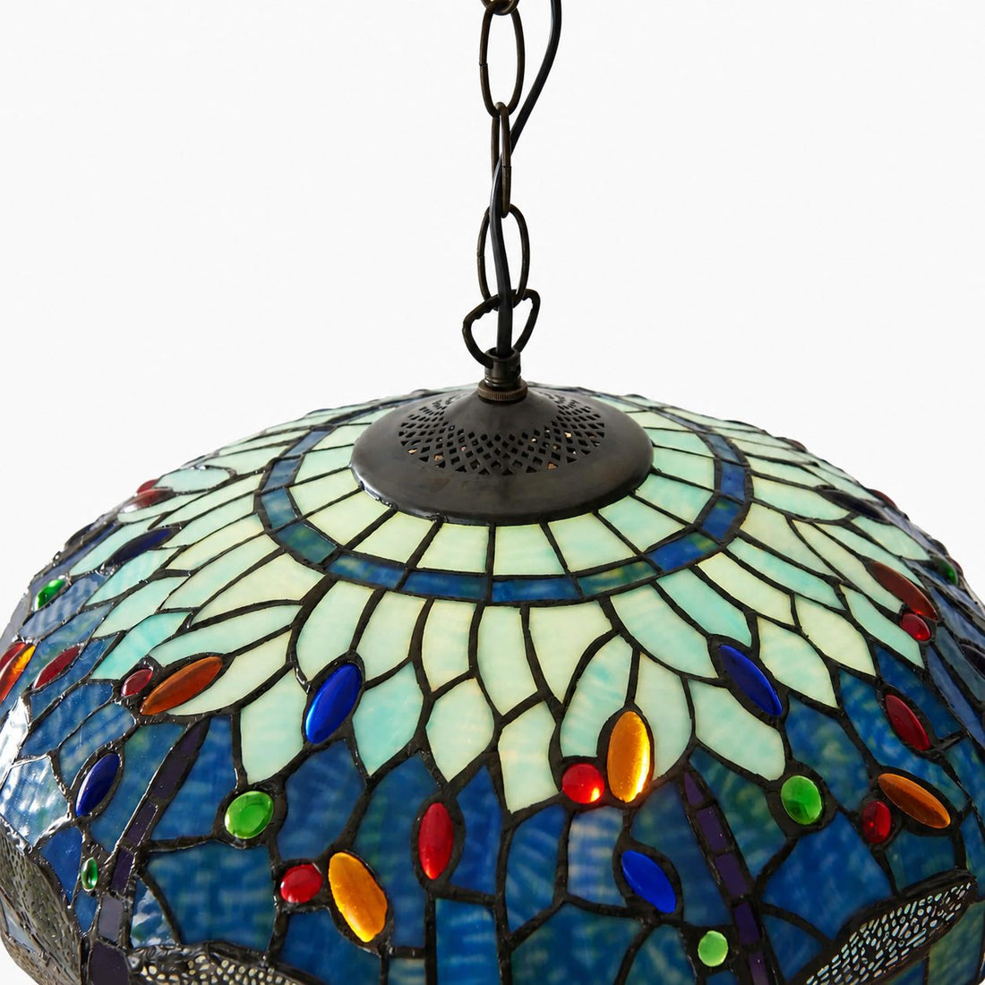 TF Dragonfly Tiffany Pendant Light – Art Nouveau Stained Glass Pendant for Living