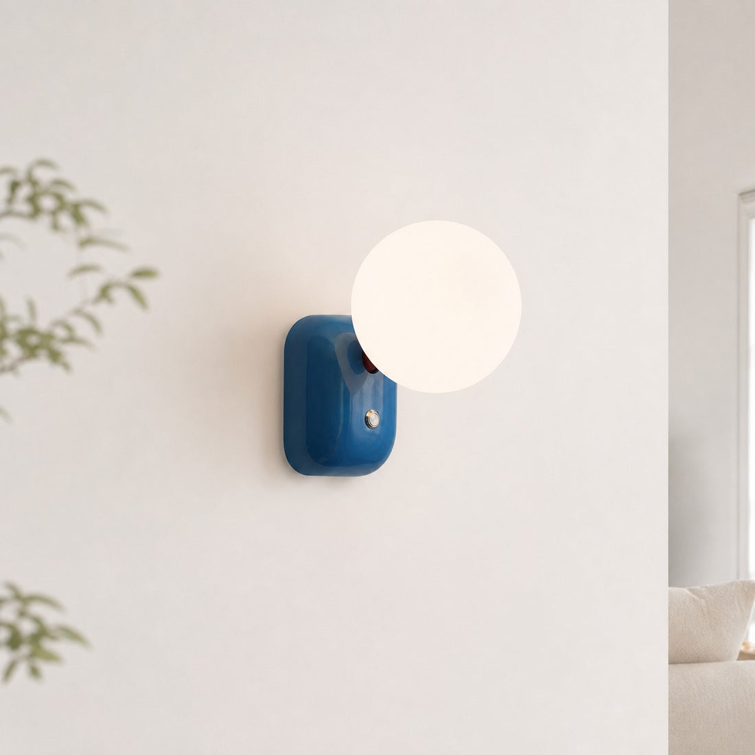 Luma Blue wall sconce in a minimal interior