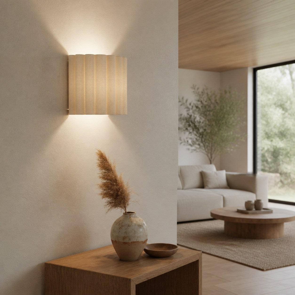 Velura Linen Fold Wall Sconce - Fabric Soft Pleated Design Ambient Lighting for Bedroom or Hallway