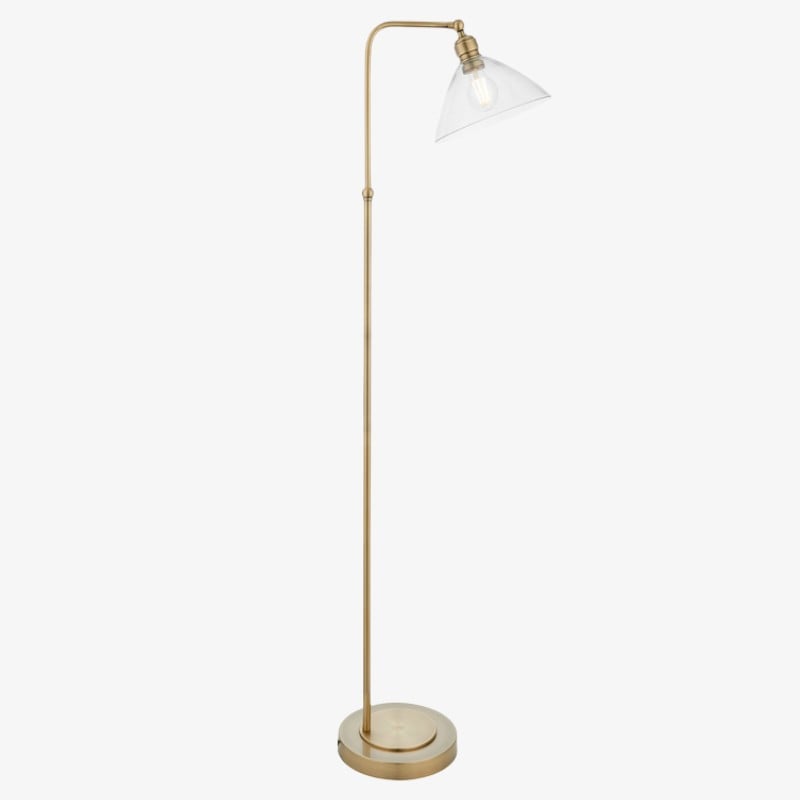 Clarione Art Deco Floor Lamp with Clear Glass Shade and Metal Base