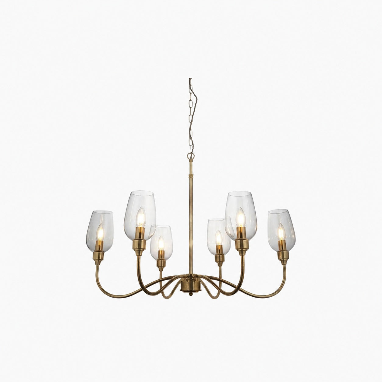Clarione Art Deco 6-Light Linear Chandelier with Blown Glass Shades for Kitchen