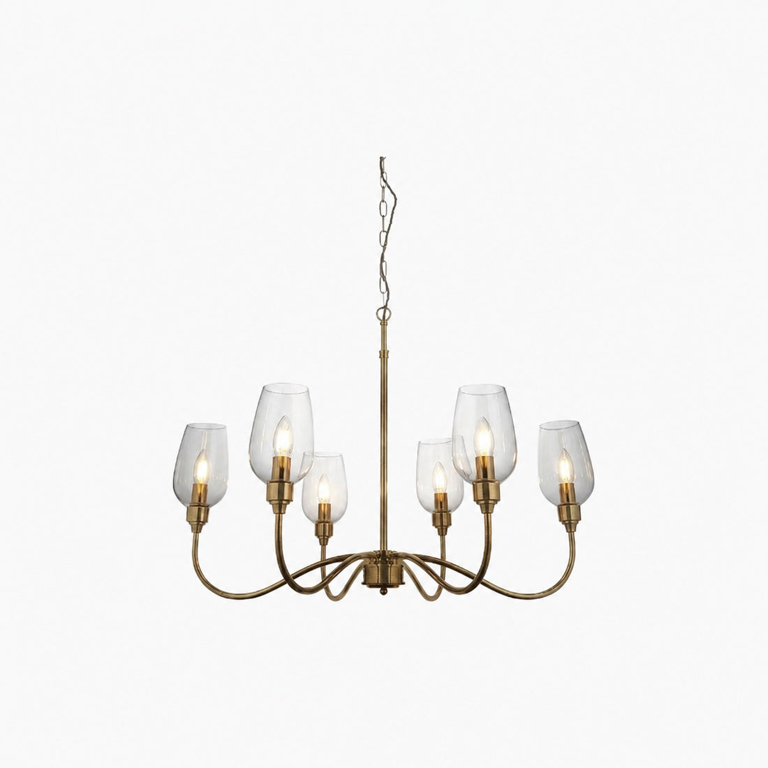 Clarione Art Deco 6-Light Linear Chandelier with Blown Glass Shades for Kitchen